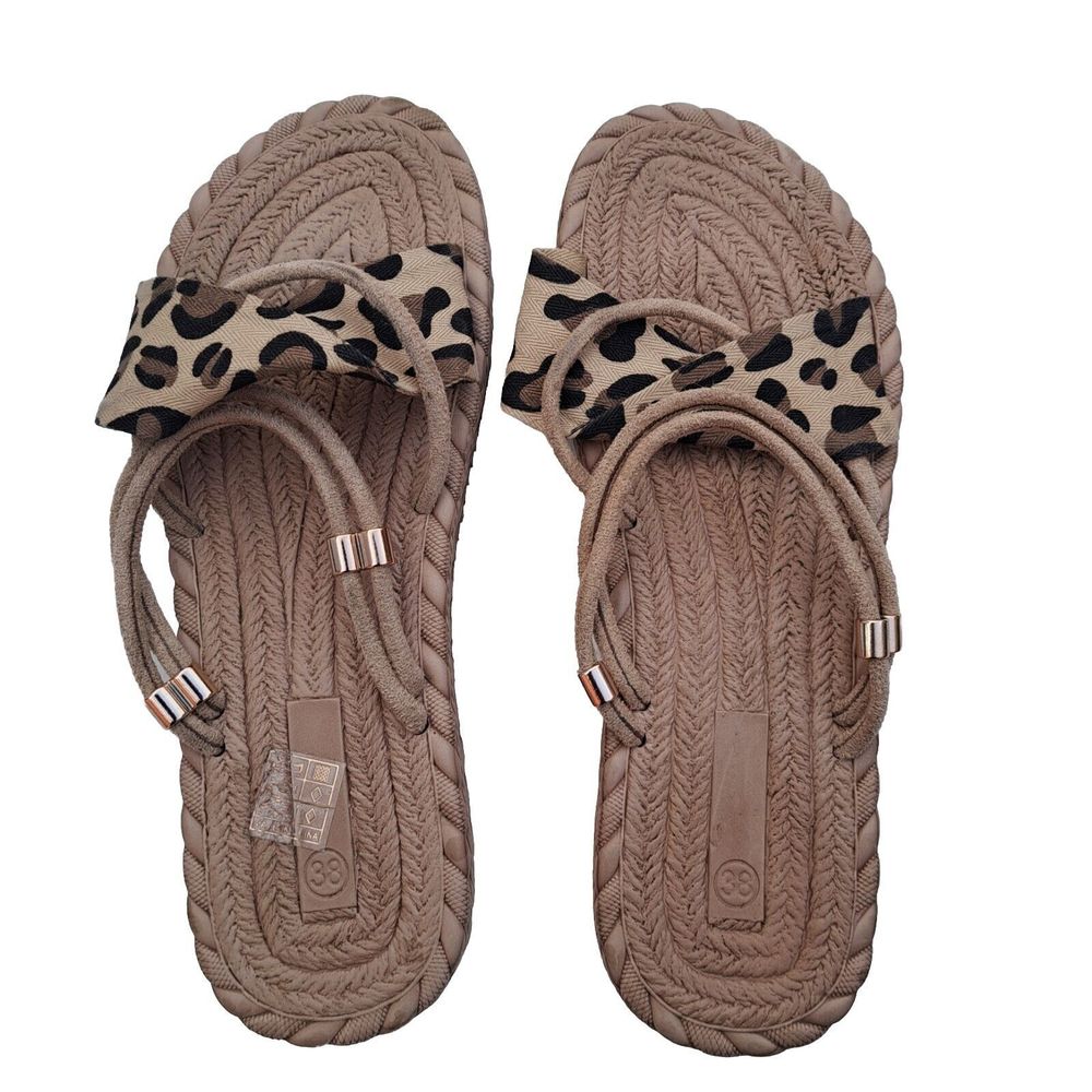 2/$25 Women’s Flatform Leopard Print Espadrilles Ankle Strap Open Toe Size 38